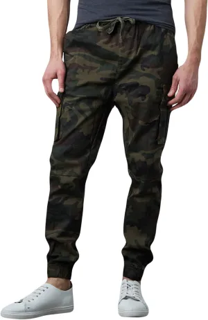 Men's Cotton Twill Cargo Joggers, Multi Pocket, Drawstring Joggers Stretch Pant for Casual, Lounging and Outdoor