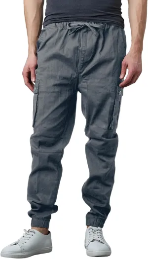 Men's Cotton Twill Cargo Joggers, Multi Pocket, Drawstring Joggers Stretch Pant for Casual, Lounging and Outdoor