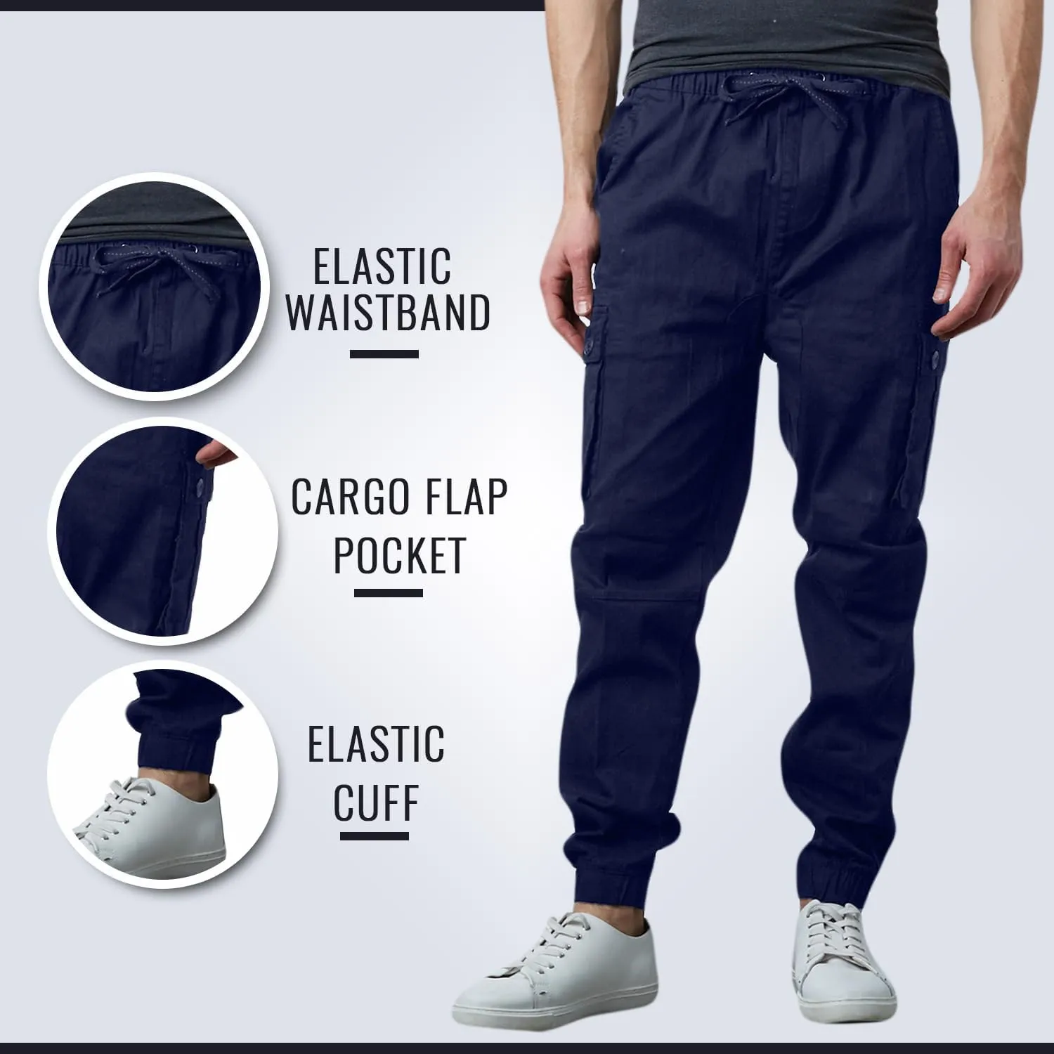 Men's Cotton Twill Cargo Joggers, Multi Pocket, Drawstring Joggers Stretch Pant for Casual, Lounging and Outdoor