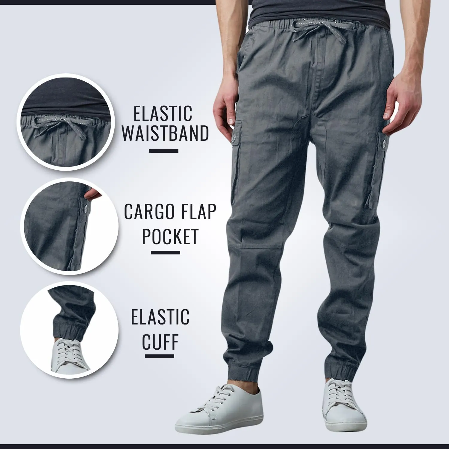 Men's Cotton Twill Cargo Joggers, Multi Pocket, Drawstring Joggers Stretch Pant for Casual, Lounging and Outdoor