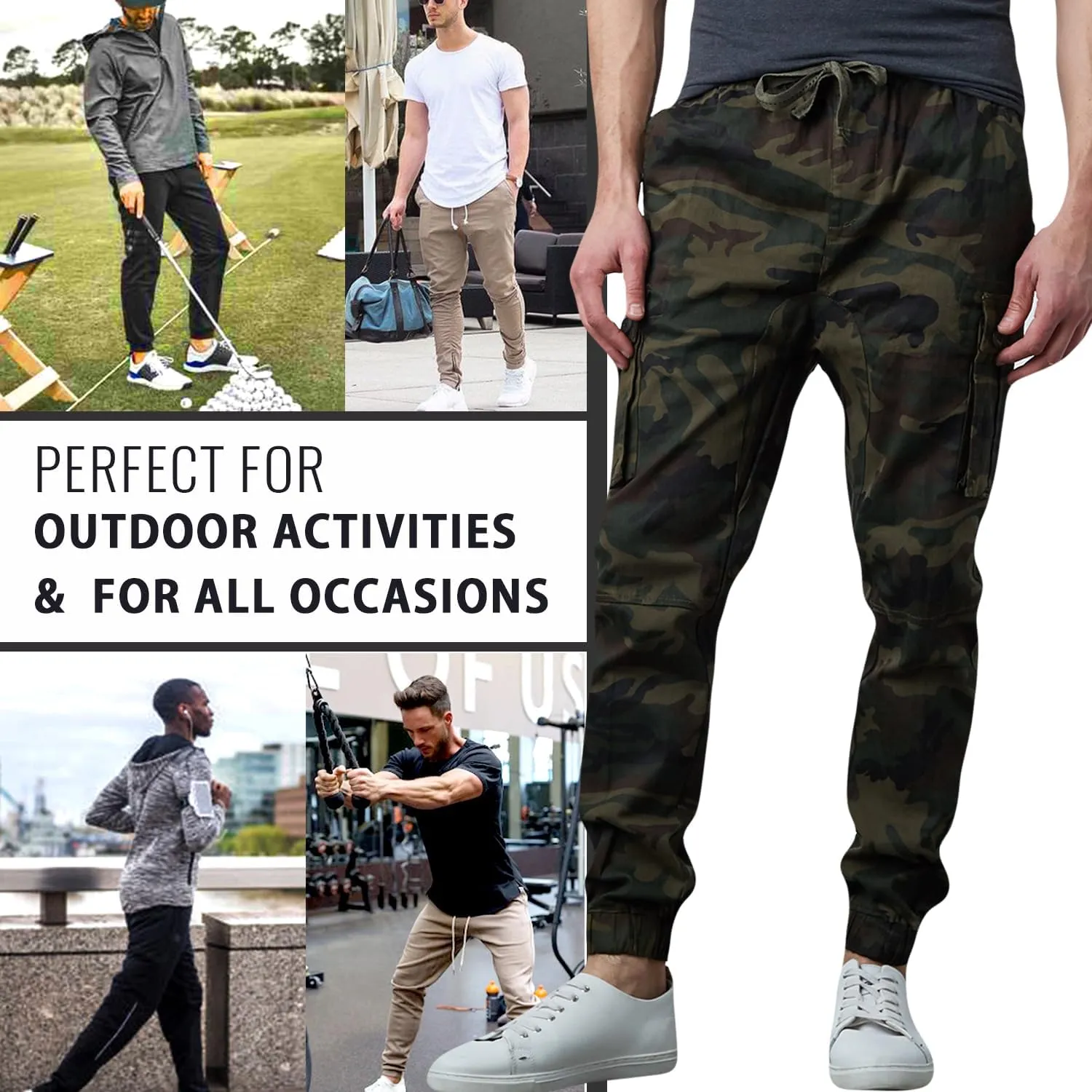Men's Cotton Twill Cargo Joggers, Multi Pocket, Drawstring Joggers Stretch Pant for Casual, Lounging and Outdoor
