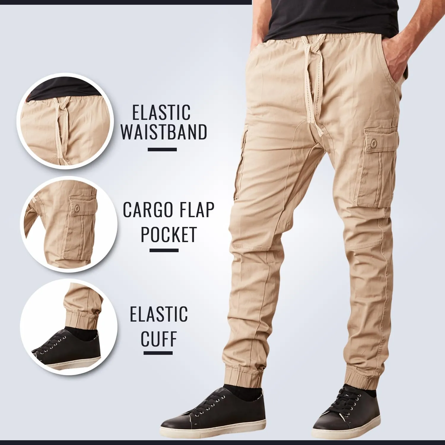 Men's Cotton Twill Cargo Joggers, Multi Pocket, Drawstring Joggers Stretch Pant for Casual, Lounging and Outdoor