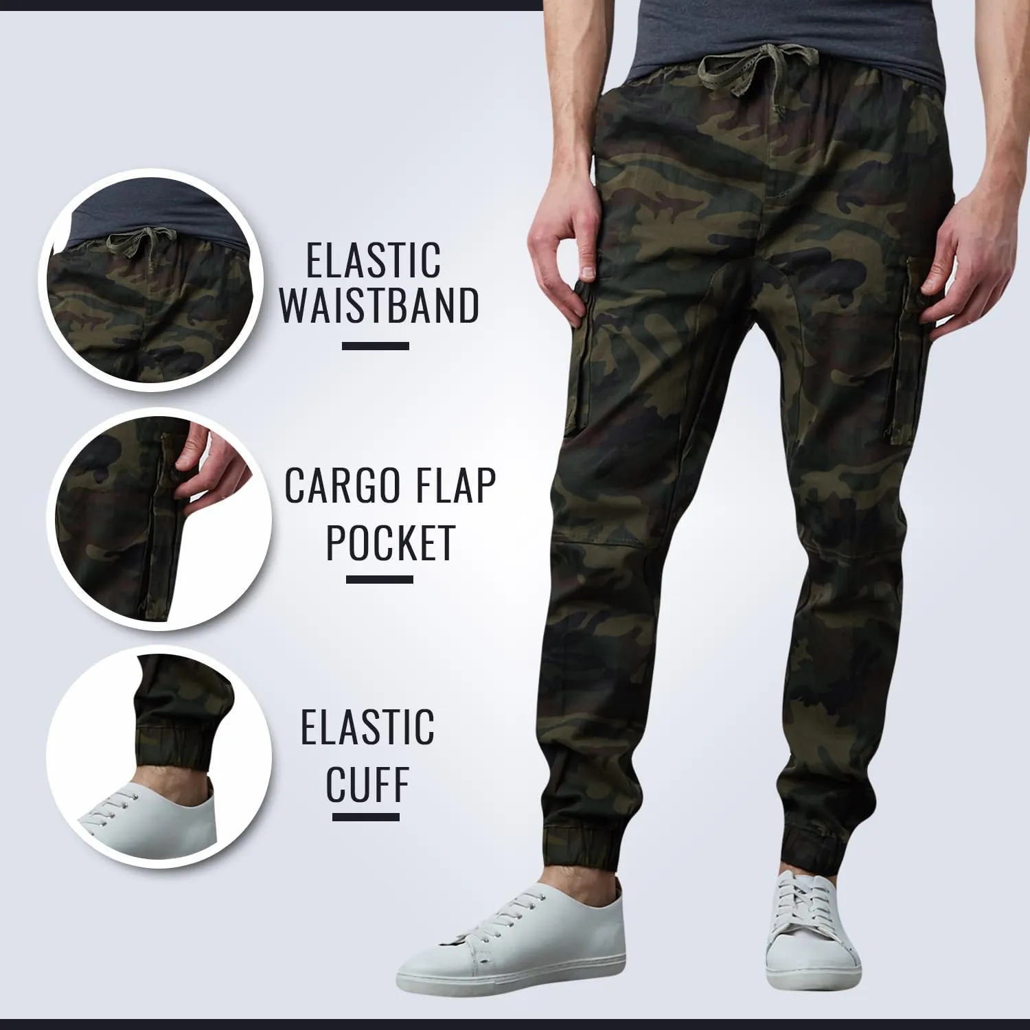 Men's Cotton Twill Cargo Joggers, Multi Pocket, Drawstring Joggers Stretch Pant for Casual, Lounging and Outdoor