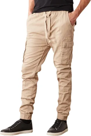 Men's Cotton Twill Cargo Joggers, Multi Pocket, Drawstring Joggers Stretch Pant for Casual, Lounging and Outdoor