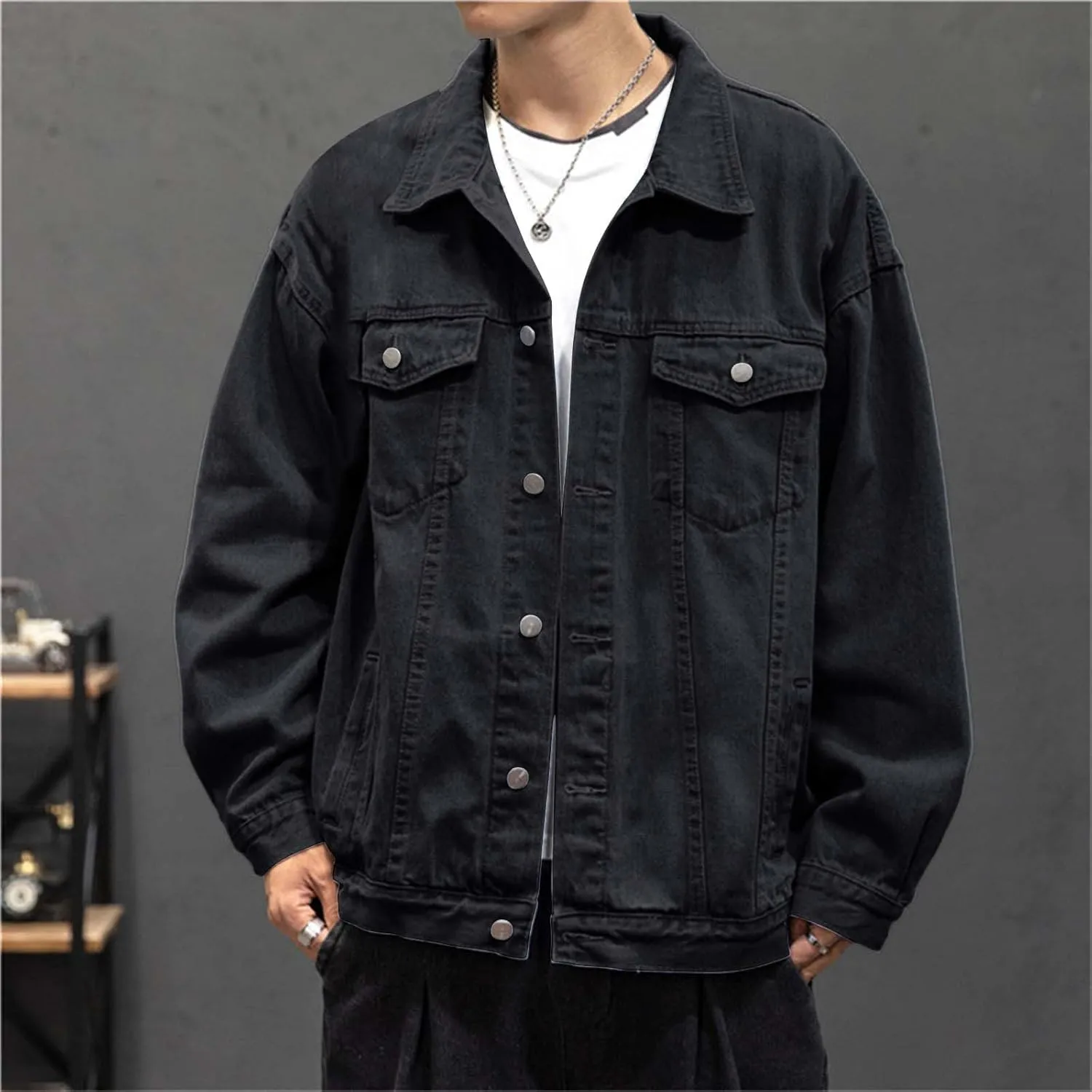 Mens Distressed Denim Jacket Button Down Jean Coat Casual Long Sleeve Trucker Hooded Jackets Outwear ined Denim Jacket