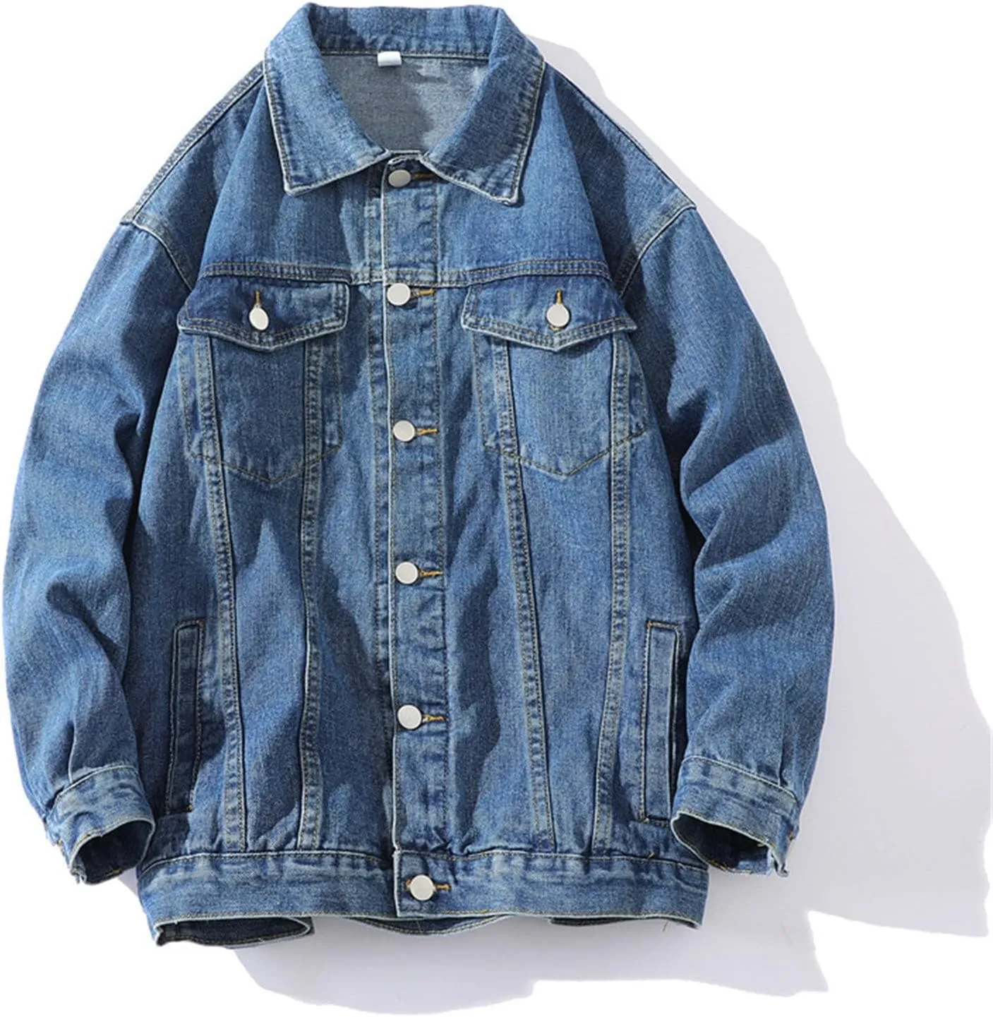 Mens Distressed Denim Jacket Button Down Jean Coat Casual Long Sleeve Trucker Hooded Jackets Outwear ined Denim Jacket