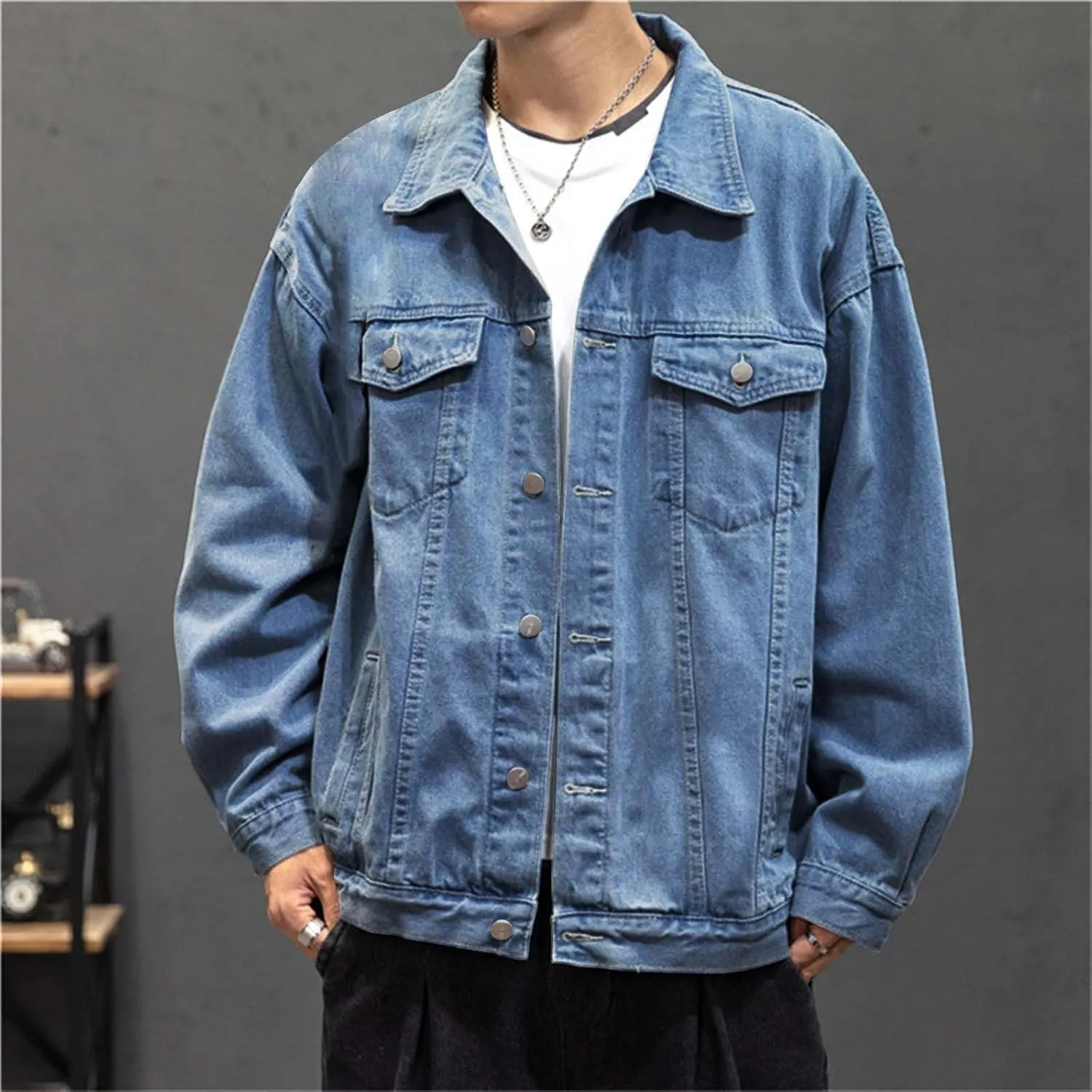 Mens Distressed Denim Jacket Button Down Jean Coat Casual Long Sleeve Trucker Hooded Jackets Outwear ined Denim Jacket