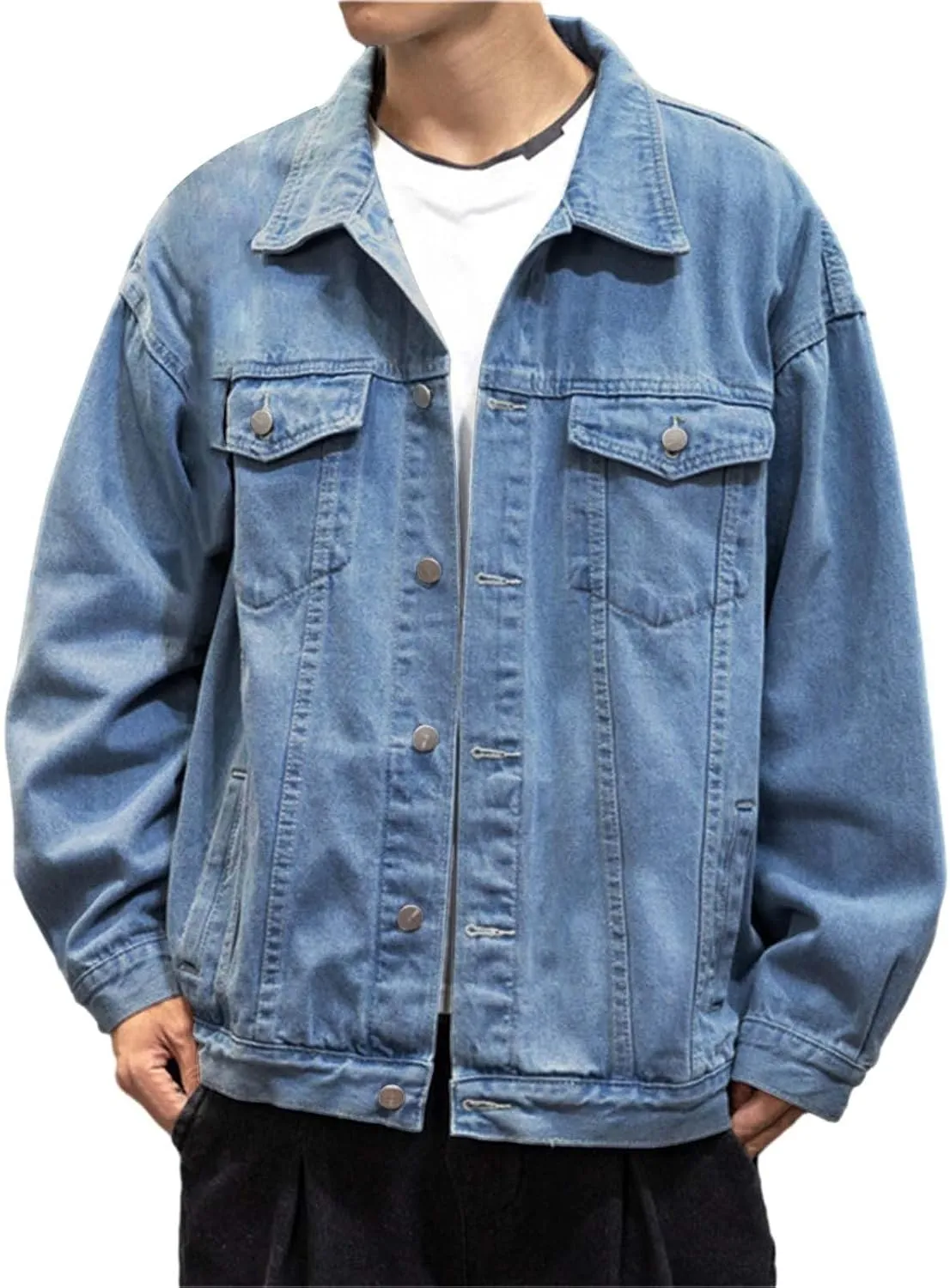 Mens Distressed Denim Jacket Button Down Jean Coat Casual Long Sleeve Trucker Hooded Jackets Outwear ined Denim Jacket