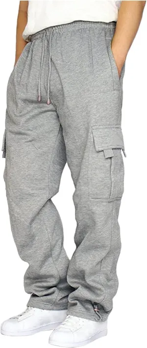 Mens Drawstring Multi-Pocket Straight Cargo Pants Casual Tactical Pants Outdoor Hiking Pants Plus Size