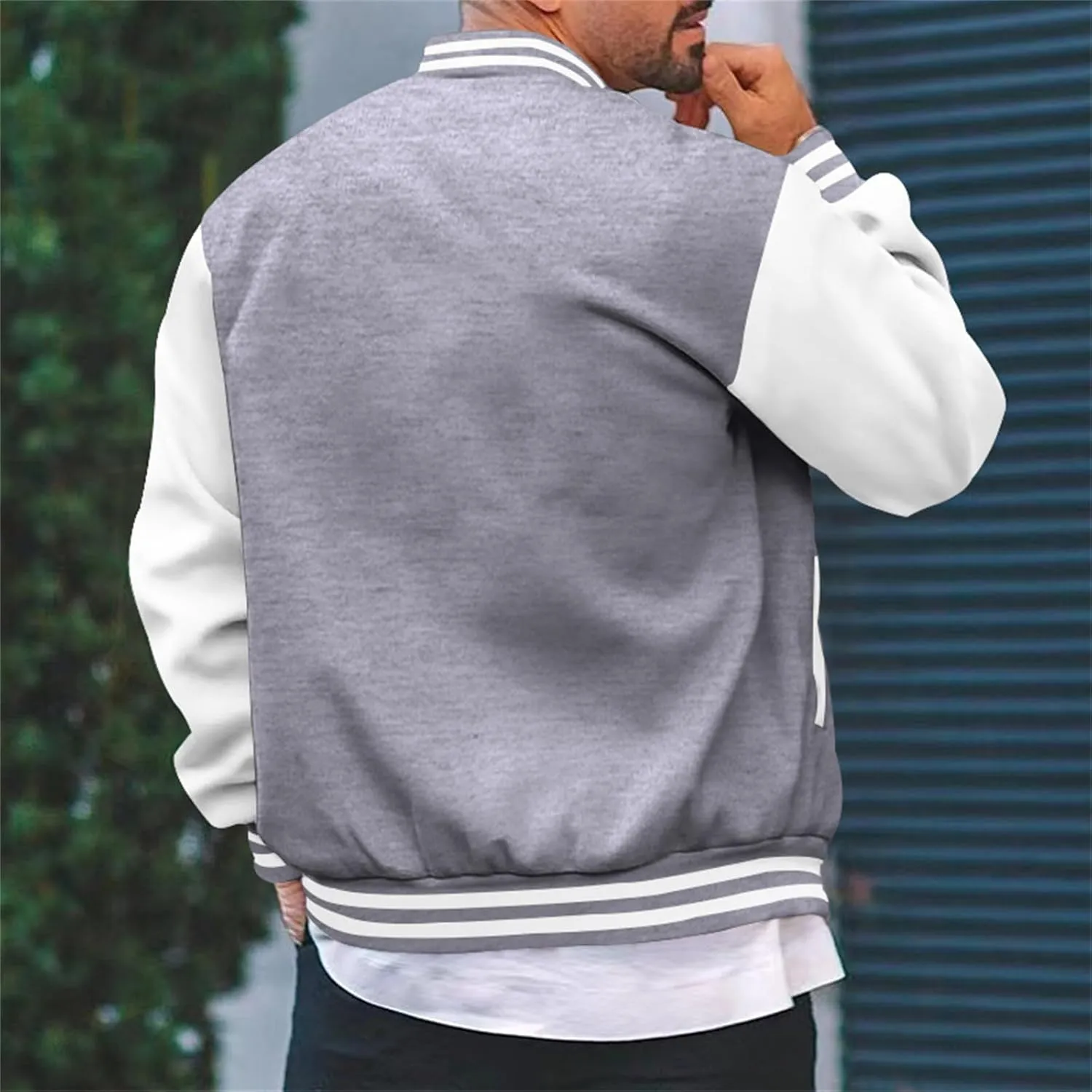 Mens Fashion Varsity Jackets Leather Sleeve Slim Fit College Baseball Letterman Bomber Coat Harajuku Vintage Tops