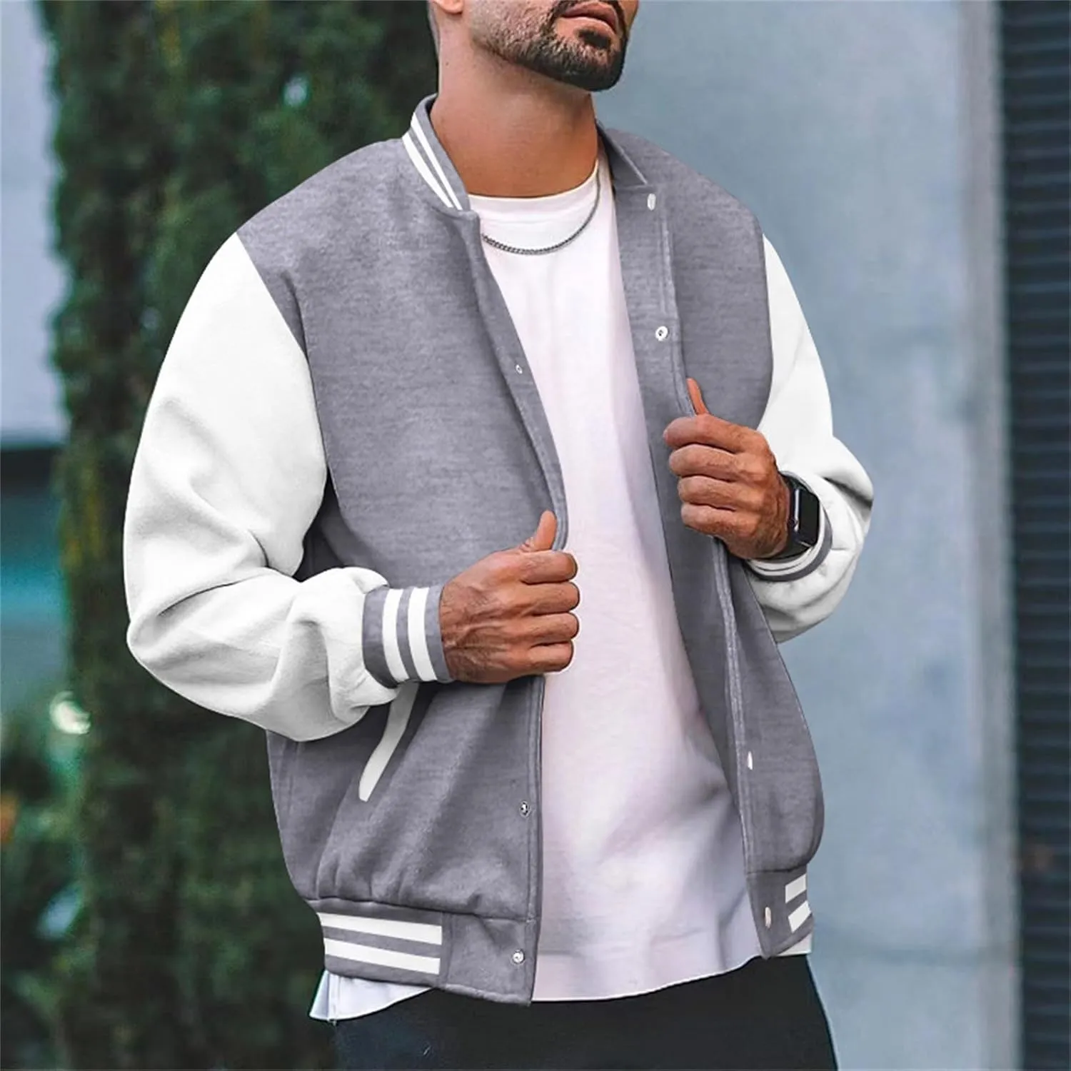 Mens Fashion Varsity Jackets Leather Sleeve Slim Fit College Baseball Letterman Bomber Coat Harajuku Vintage Tops