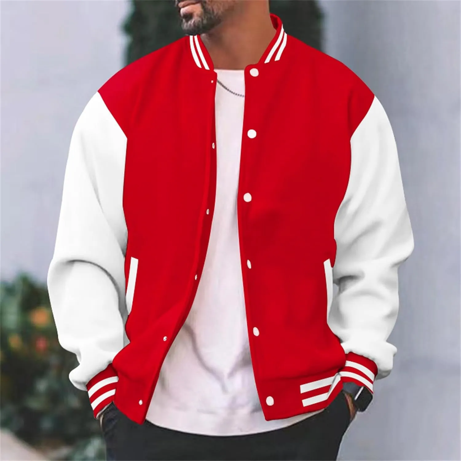 Mens Fashion Varsity Jackets Leather Sleeve Slim Fit College Baseball Letterman Bomber Coat Harajuku Vintage Tops