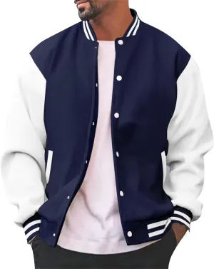 Mens Fashion Varsity Jackets Leather Sleeve Slim Fit College Baseball Letterman Bomber Coat Harajuku Vintage Tops
