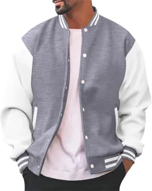 Mens Fashion Varsity Jackets Leather Sleeve Slim Fit College Baseball Letterman Bomber Coat Harajuku Vintage Tops