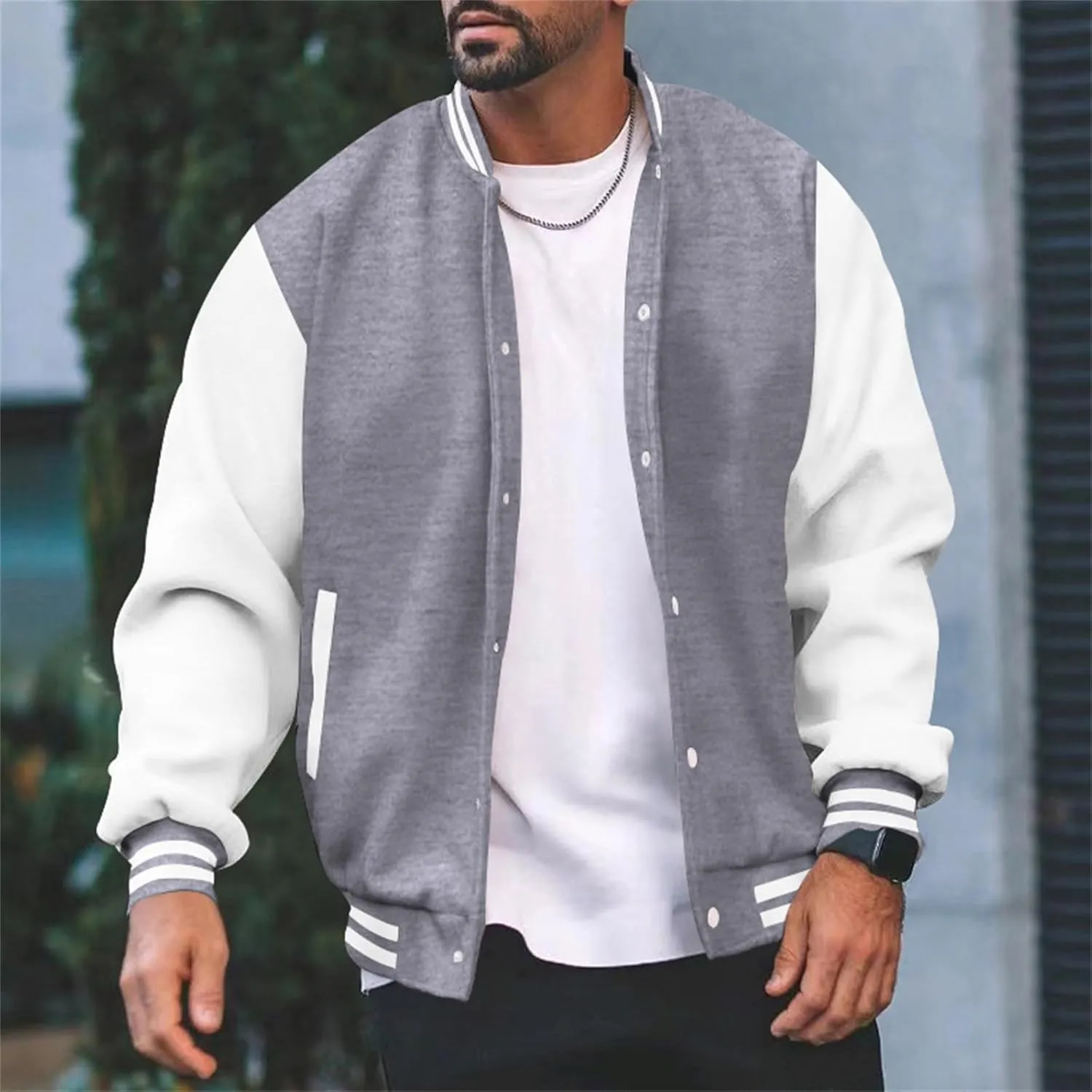 Mens Fashion Varsity Jackets Leather Sleeve Slim Fit College Baseball Letterman Bomber Coat Harajuku Vintage Tops