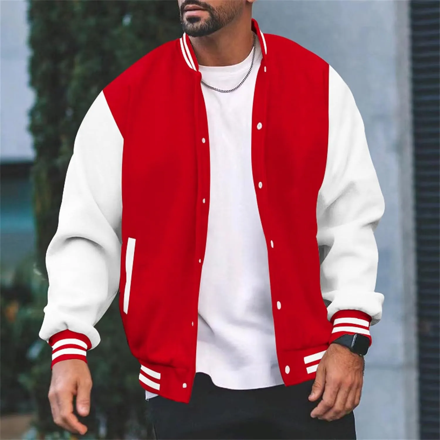 Mens Fashion Varsity Jackets Leather Sleeve Slim Fit College Baseball Letterman Bomber Coat Harajuku Vintage Tops