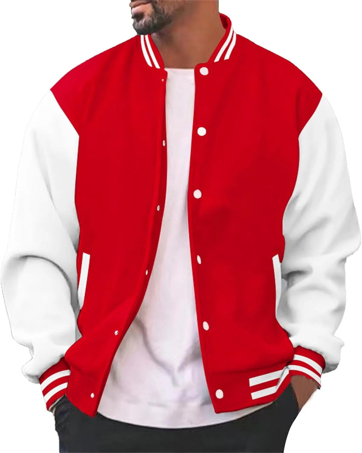 Mens Fashion Varsity Jackets Leather Sleeve Slim Fit College Baseball Letterman Bomber Coat Harajuku Vintage Tops
