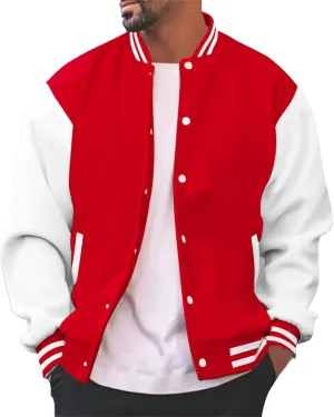 Mens Fashion Varsity Jackets Leather Sleeve Slim Fit College Baseball Letterman Bomber Coat Harajuku Vintage Tops
