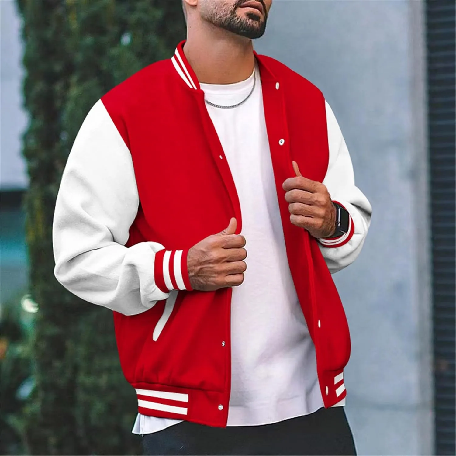 Mens Fashion Varsity Jackets Leather Sleeve Slim Fit College Baseball Letterman Bomber Coat Harajuku Vintage Tops