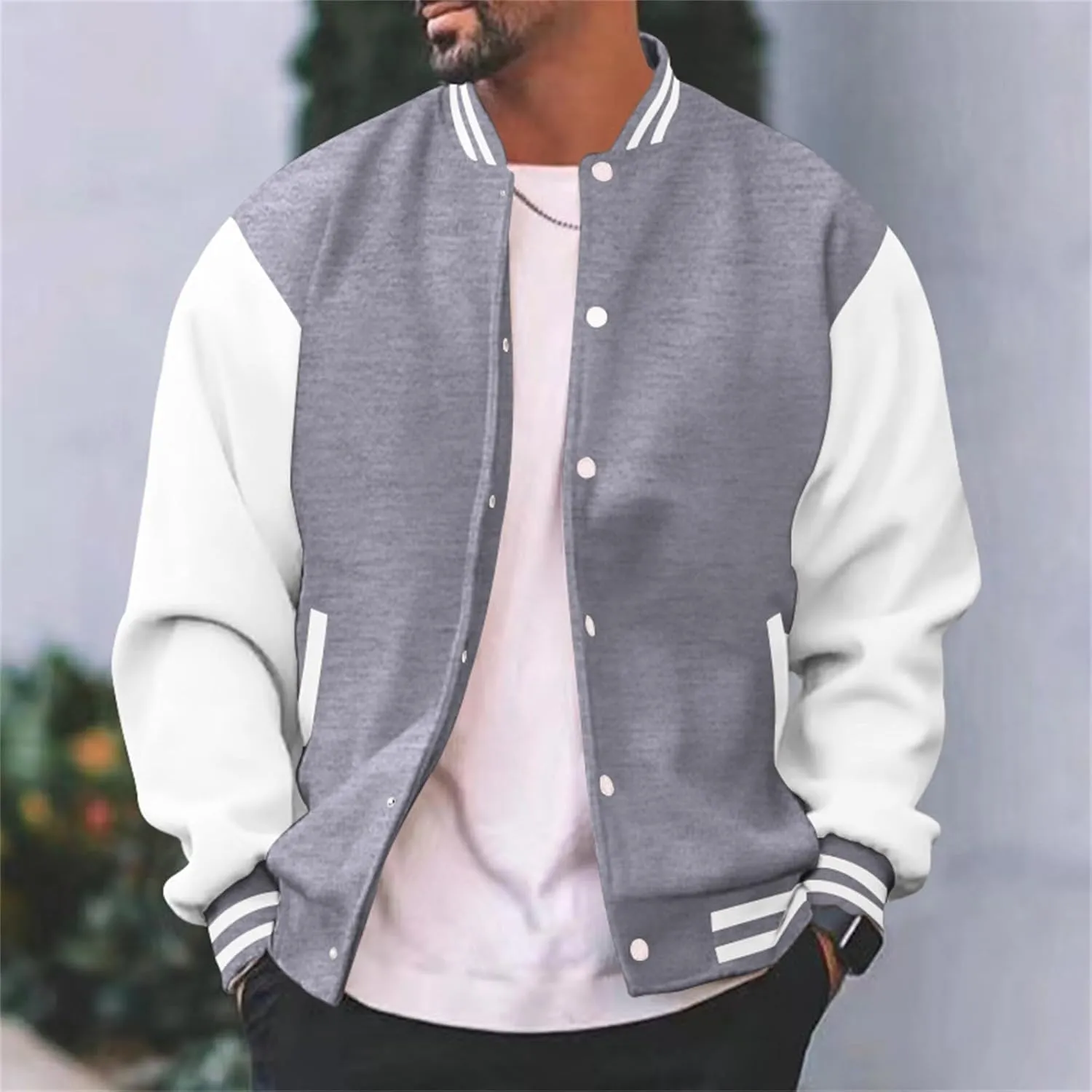 Mens Fashion Varsity Jackets Leather Sleeve Slim Fit College Baseball Letterman Bomber Coat Harajuku Vintage Tops