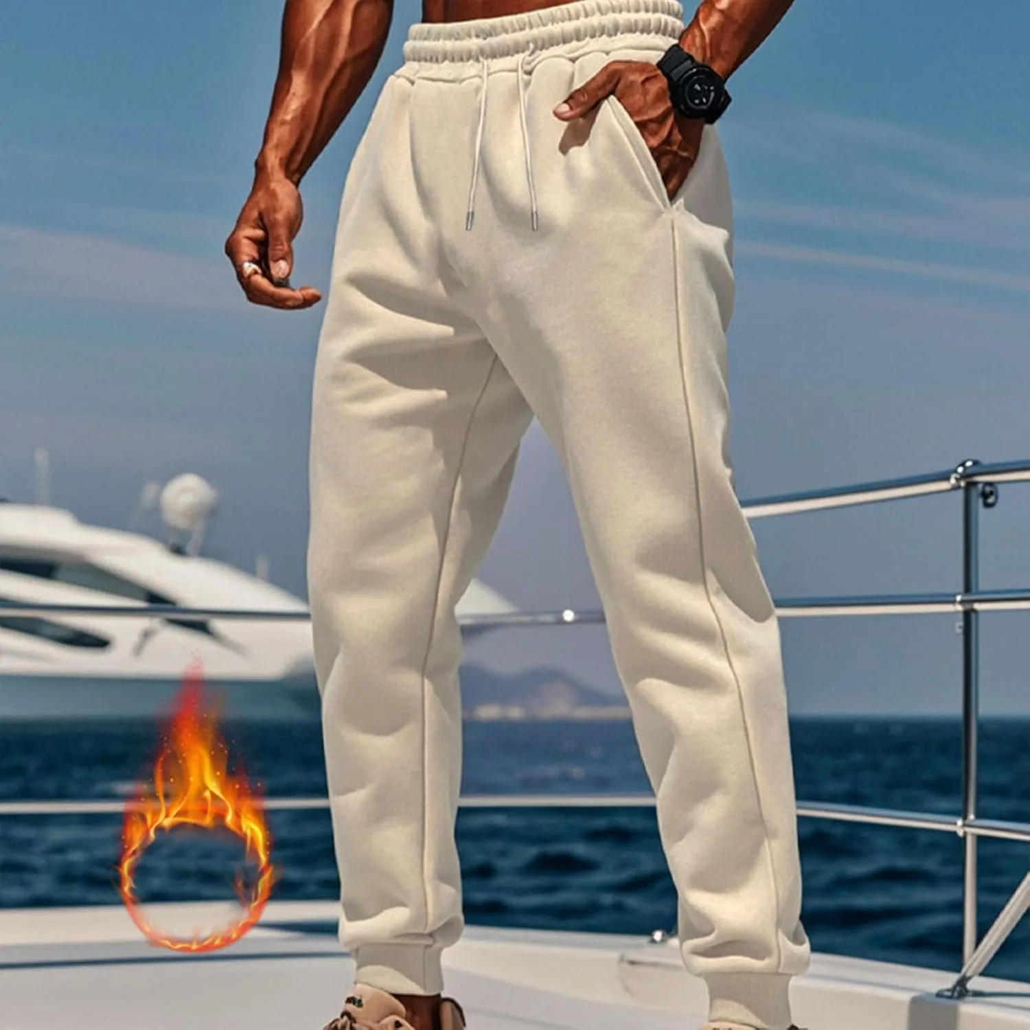 Mens Fleece Cargo Sweatpants Loose Fit Elastic Waist Drawstring Athletic Baggy Jogger Sweat Pants Zipper Pocket