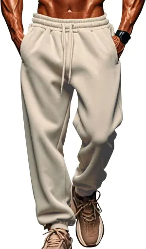 Mens Fleece Cargo Sweatpants Loose Fit Elastic Waist Drawstring Athletic Baggy Jogger Sweat Pants Zipper Pocket