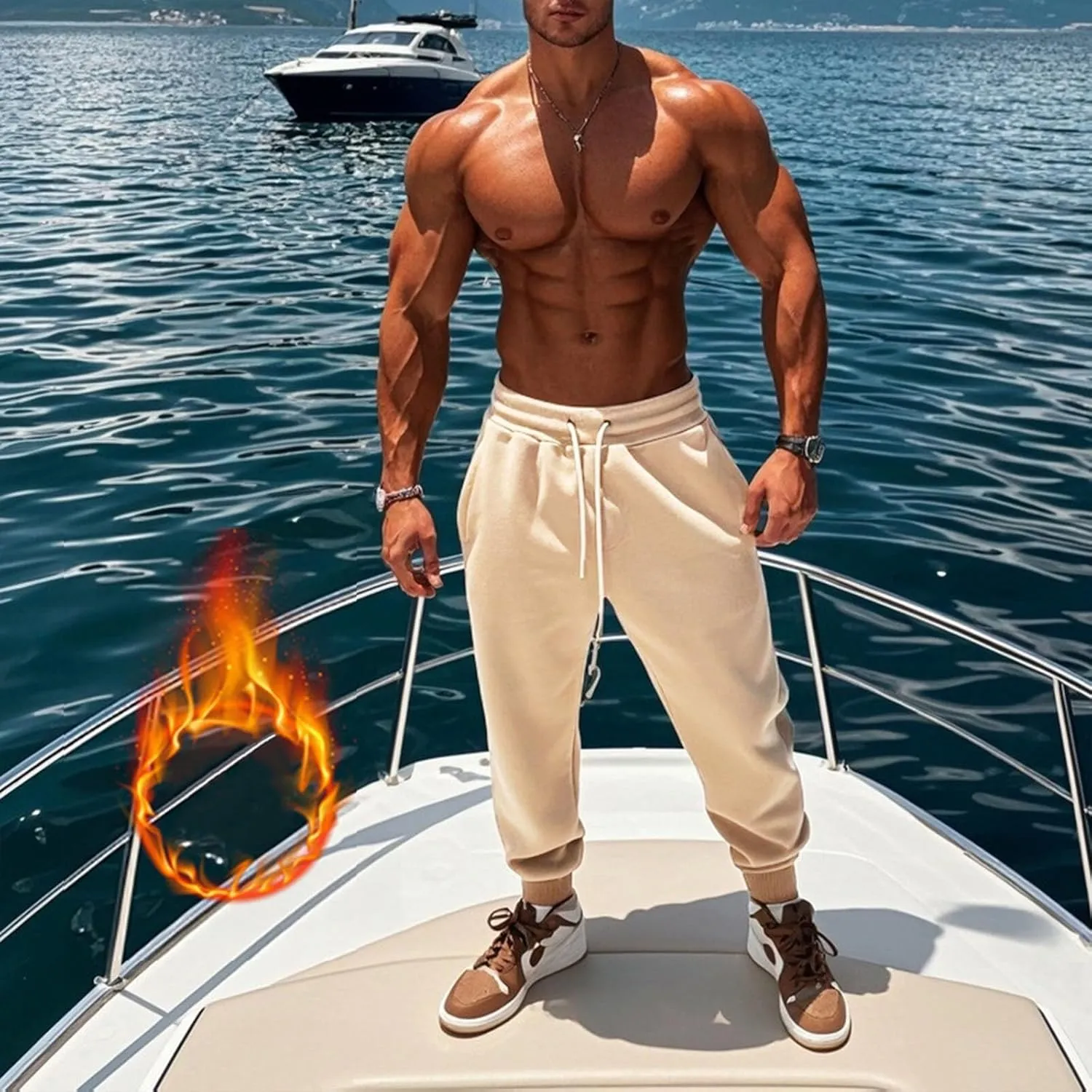 Mens Fleece Cargo Sweatpants Loose Fit Elastic Waist Drawstring Athletic Baggy Jogger Sweat Pants Zipper Pocket