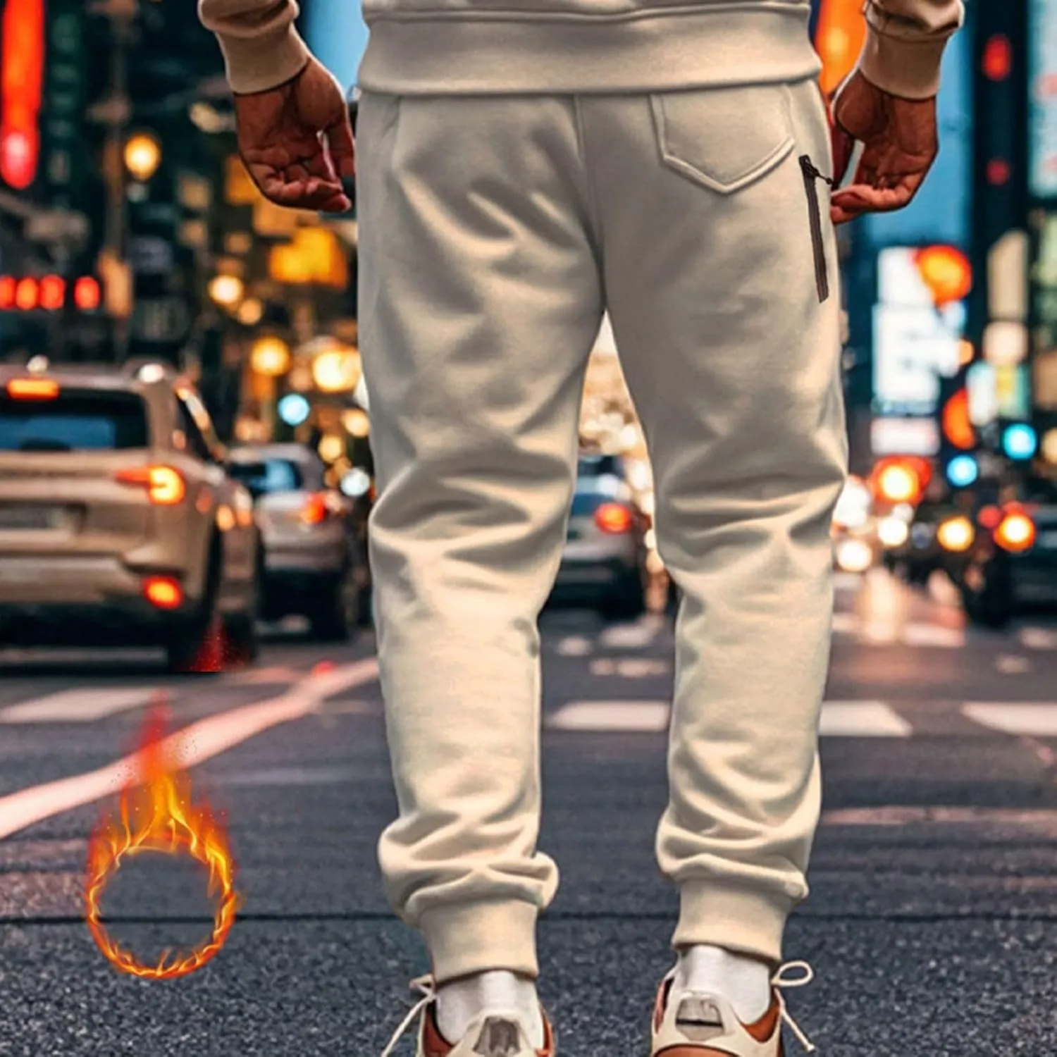 Mens Fleece Cargo Sweatpants Loose Fit Elastic Waist Drawstring Athletic Baggy Jogger Sweat Pants Zipper Pocket