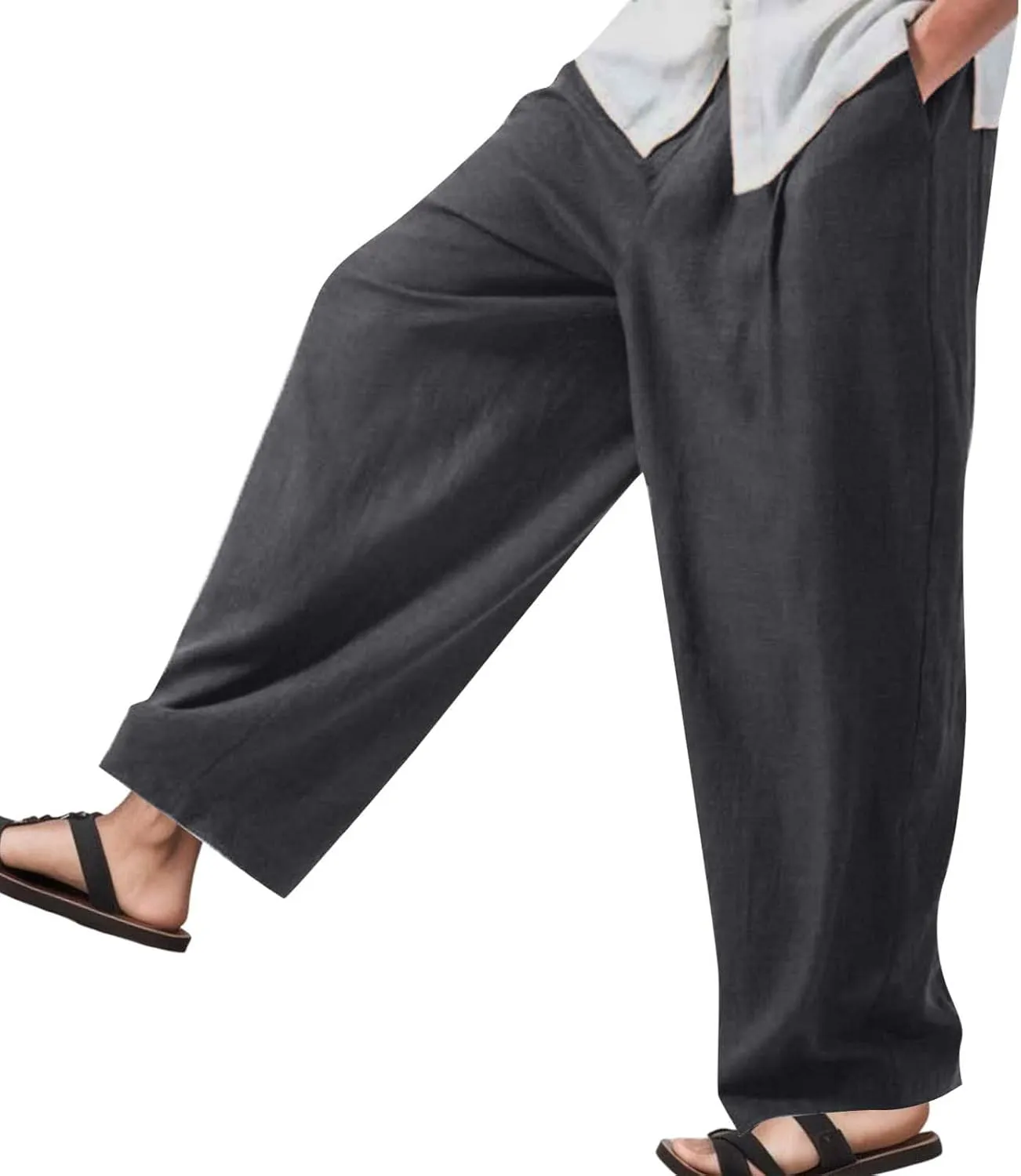 Mens Four Seasons Hanging Wide Leg Pants Style Loose Straight Casual Pants Sport Trousers