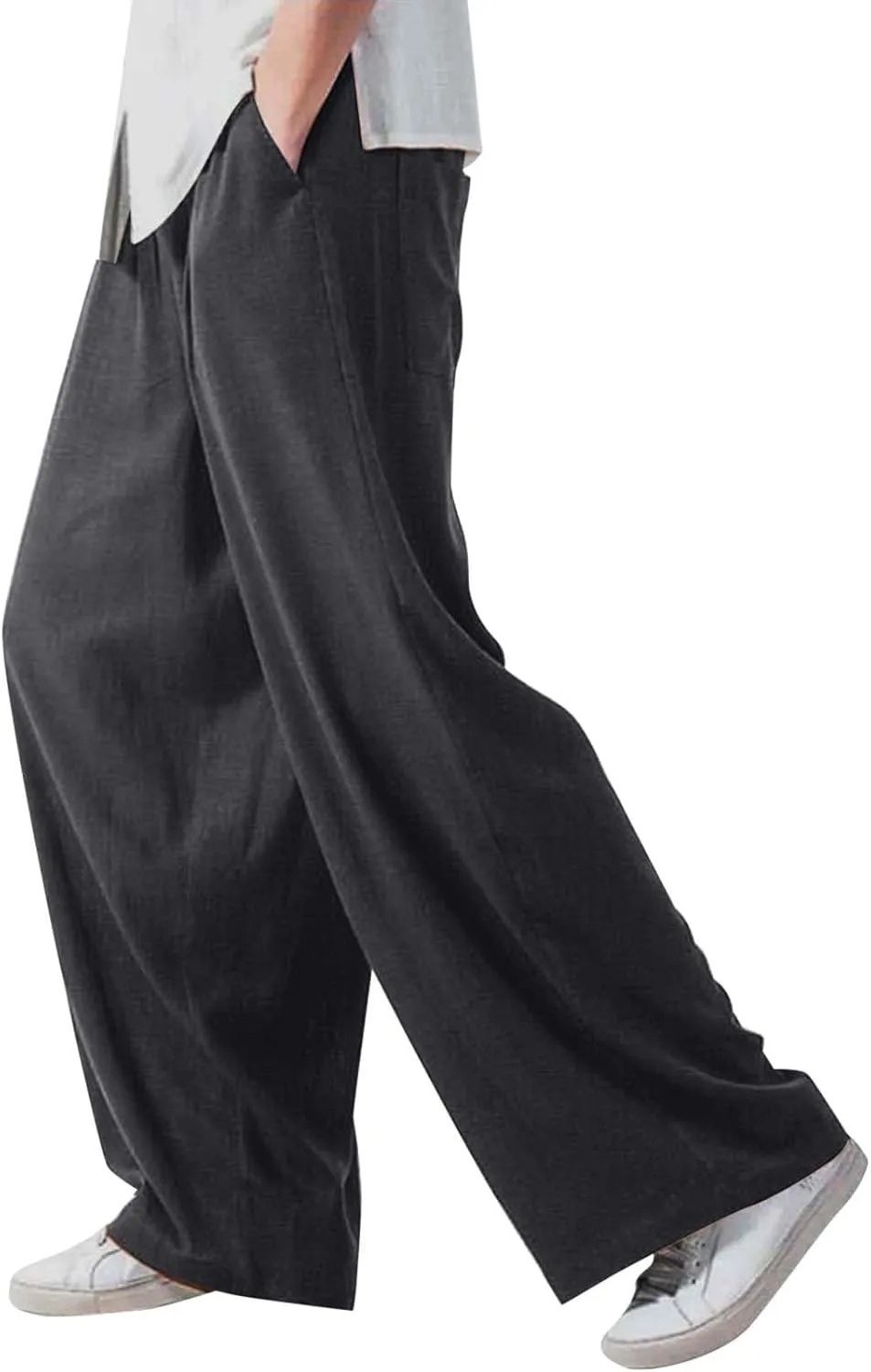 Mens Four Seasons Hanging Wide Leg Pants Style Loose Straight Casual Pants Sport Trousers
