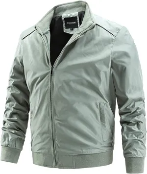Mens Full Zip Stand Collar Shrug Jackets Lightweight Windproof Bomber Jackets for Fall Winter Outdoor