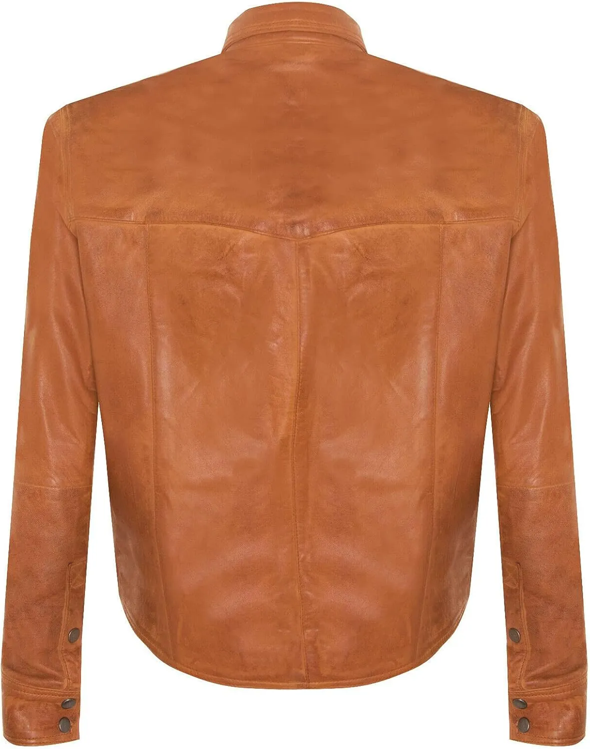 Mens Genuine Leather Shirt Jeans Trucker Slim Fit Jacket