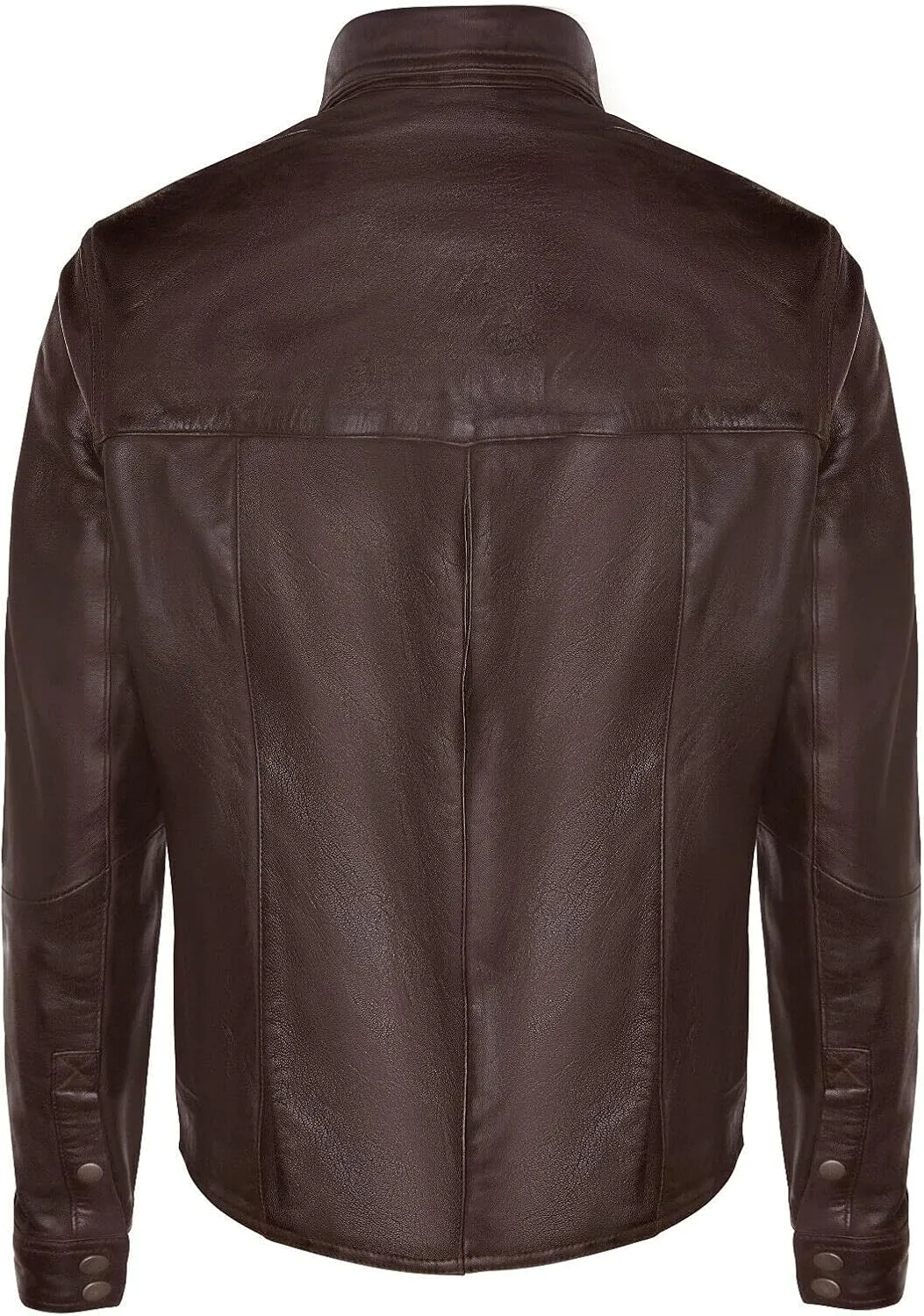 Mens Genuine Leather Shirt Jeans Trucker Slim Fit Jacket
