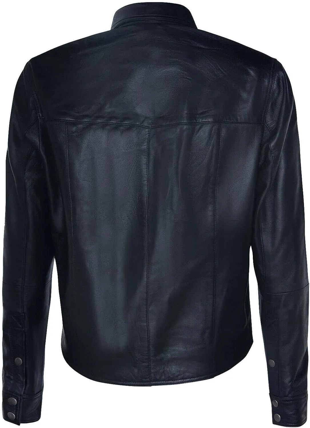 Mens Genuine Leather Shirt Jeans Trucker Slim Fit Jacket