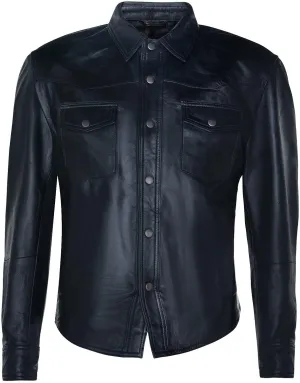 Mens Genuine Leather Shirt Jeans Trucker Slim Fit Jacket
