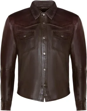 Mens Genuine Leather Shirt Jeans Trucker Slim Fit Jacket