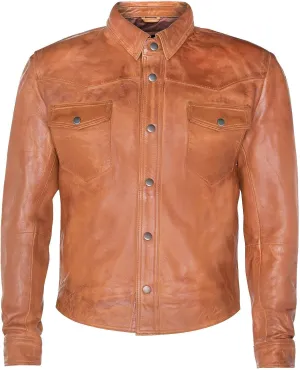 Mens Genuine Leather Shirt Jeans Trucker Slim Fit Jacket