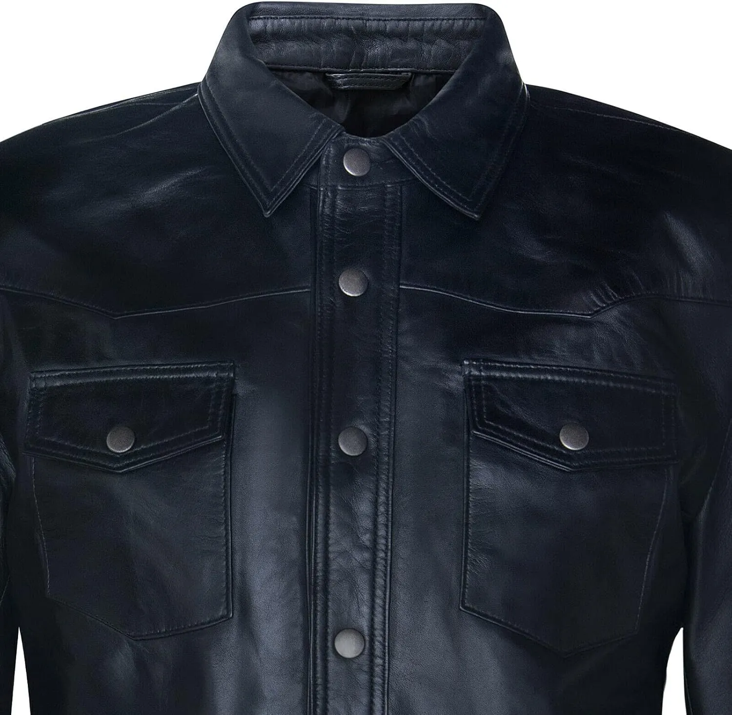 Mens Genuine Leather Shirt Jeans Trucker Slim Fit Jacket