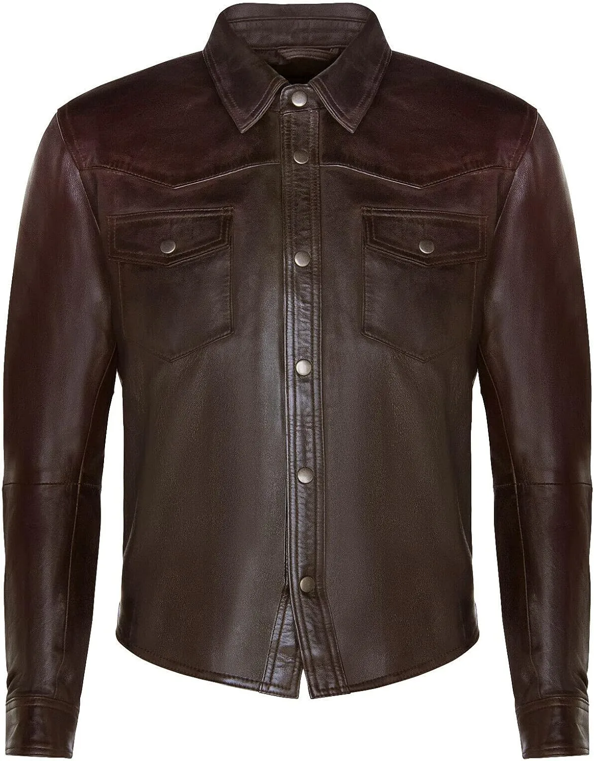 Mens Genuine Leather Shirt Jeans Trucker Slim Fit Jacket