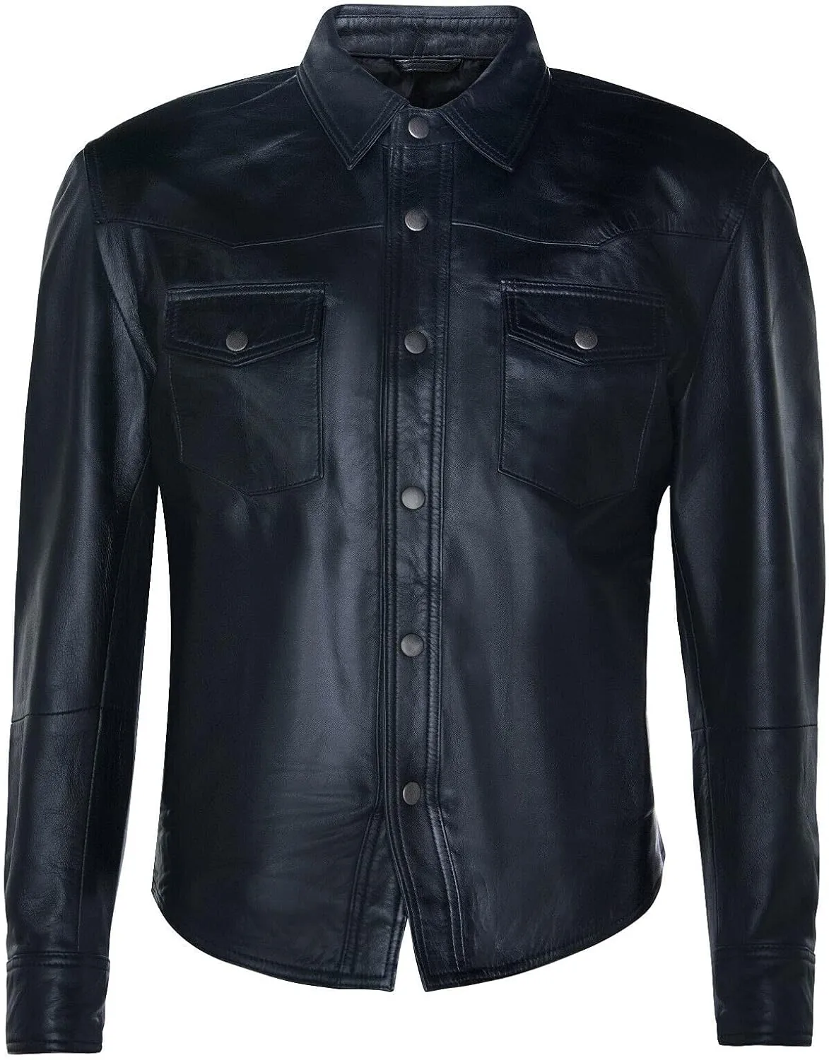 Mens Genuine Leather Shirt Jeans Trucker Slim Fit Jacket