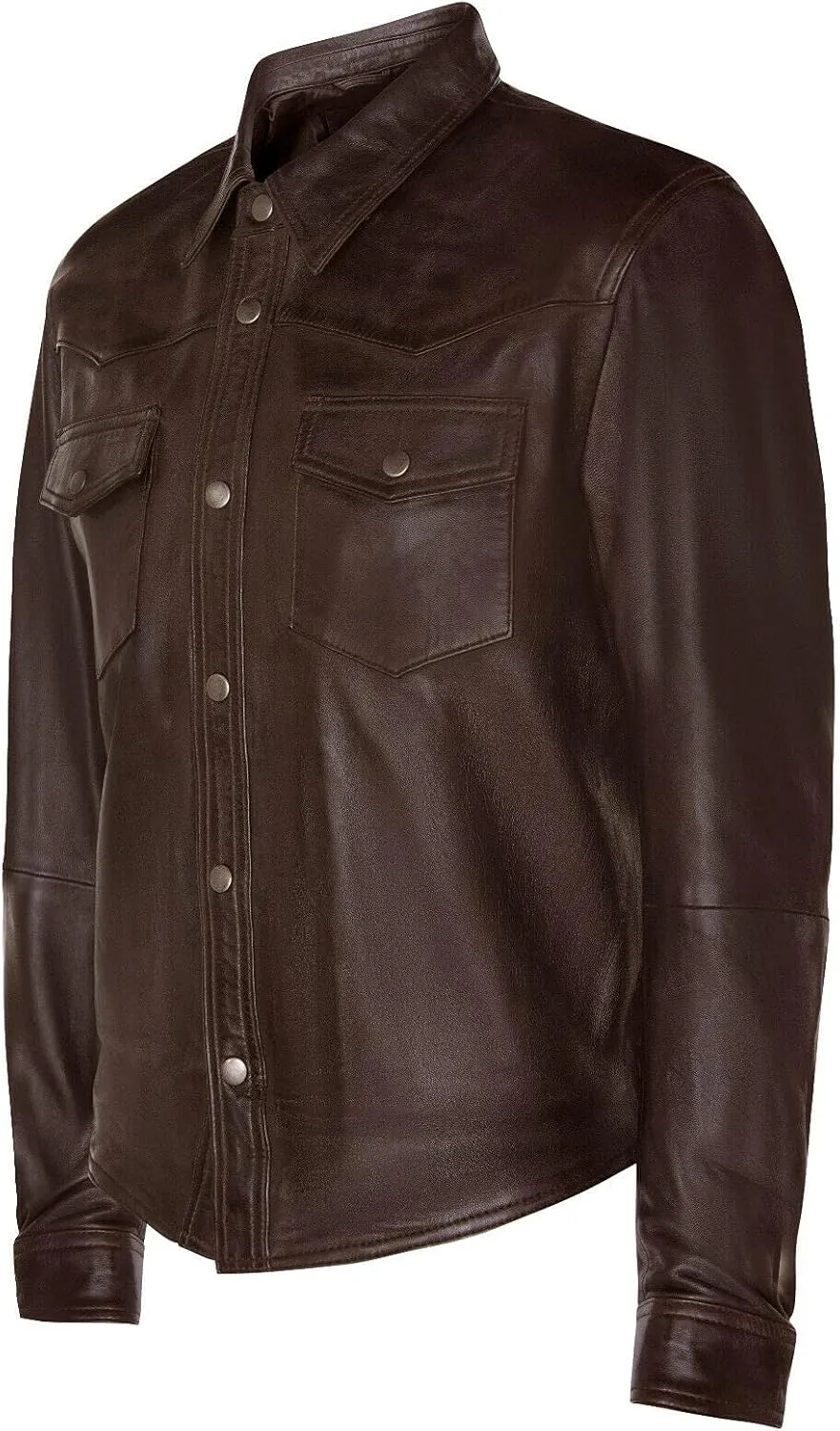 Mens Genuine Leather Shirt Jeans Trucker Slim Fit Jacket