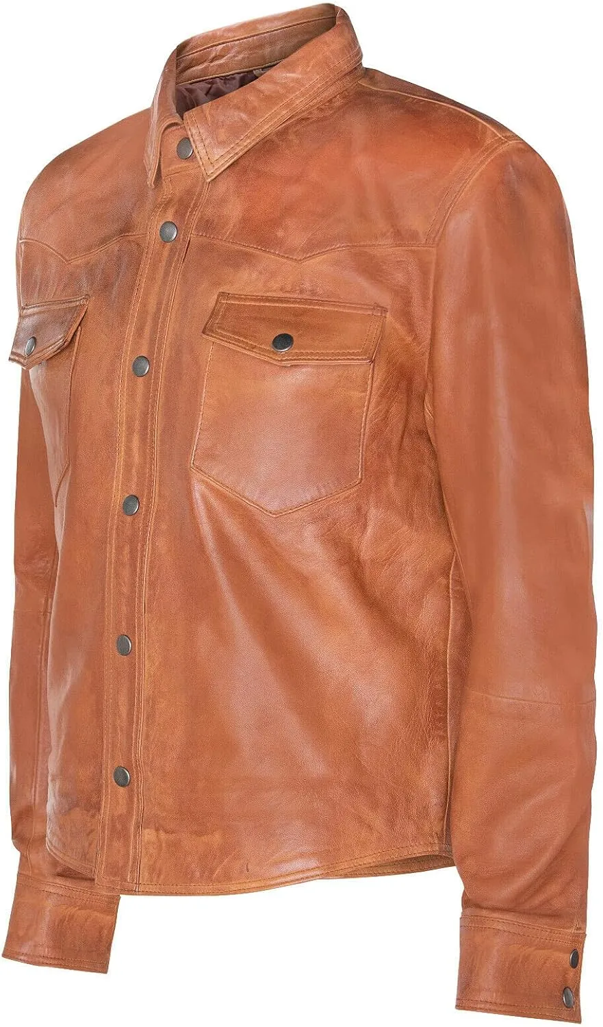 Mens Genuine Leather Shirt Jeans Trucker Slim Fit Jacket