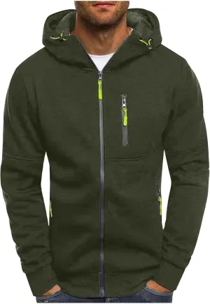 Mens Hooded Sweatshirt with Zipper Fleece Lined Sports Jacket Lightweight Slim Fit Hoodie Casual Long Sleeve Coat