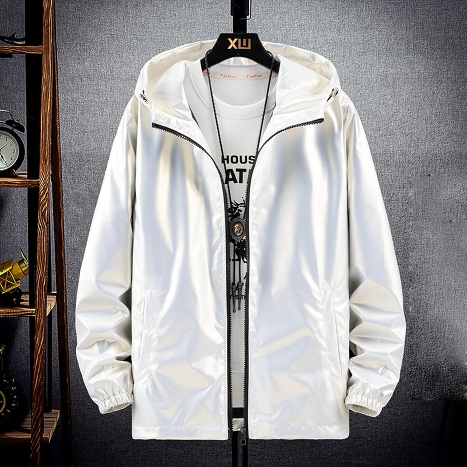 Mens Lightweight Windbreaker Waterproof Rain Jacket Hooded Windbreaker Camo Jacket with Zipper Pockets