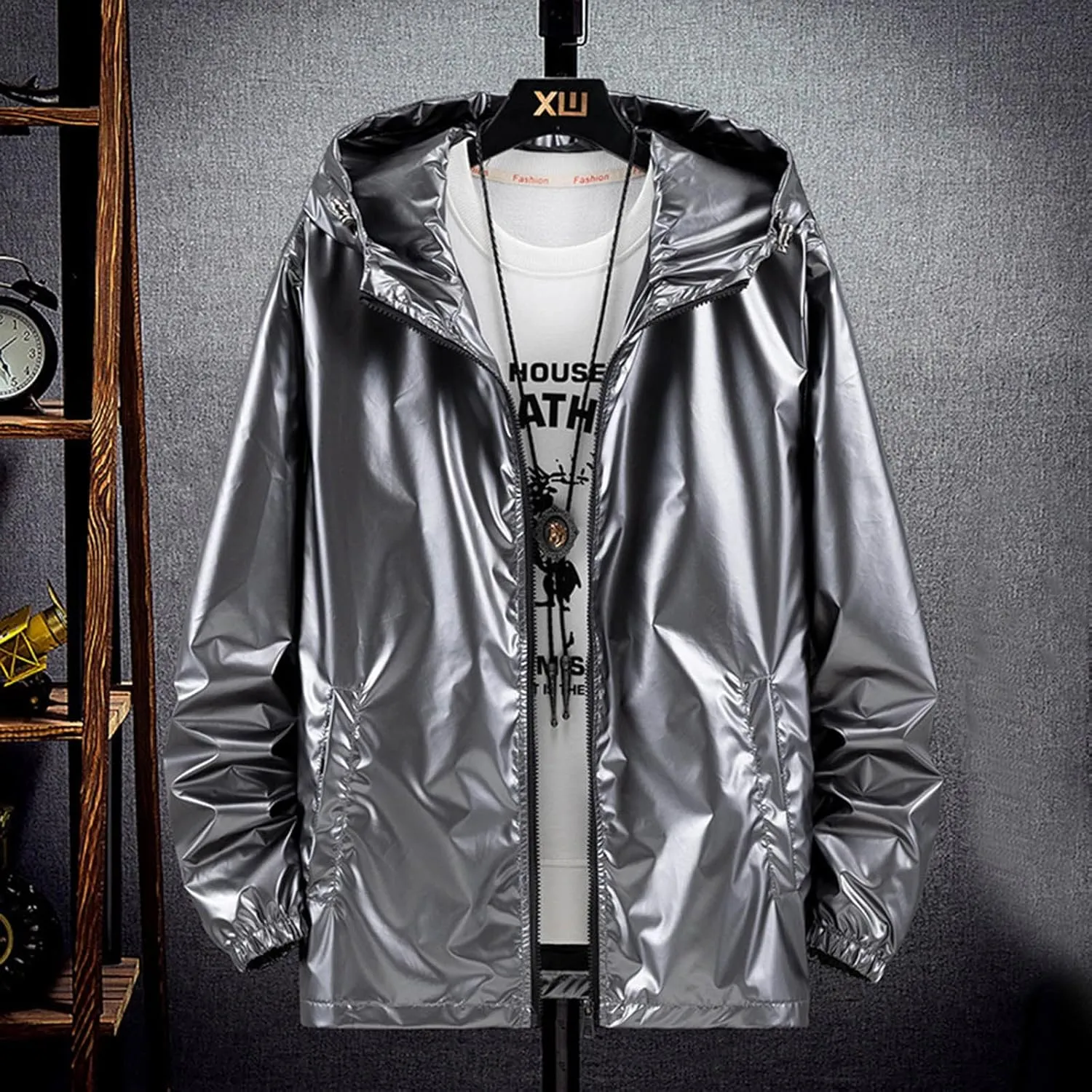 Mens Lightweight Windbreaker Waterproof Rain Jacket Hooded Windbreaker Camo Jacket with Zipper Pockets