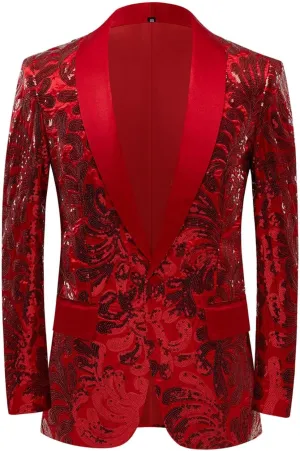 Men's Love Heart All Over Printed Sequins Blazer Fashion Slim Fit One Button Suit Jackets Valentine's Day Dinner Coat