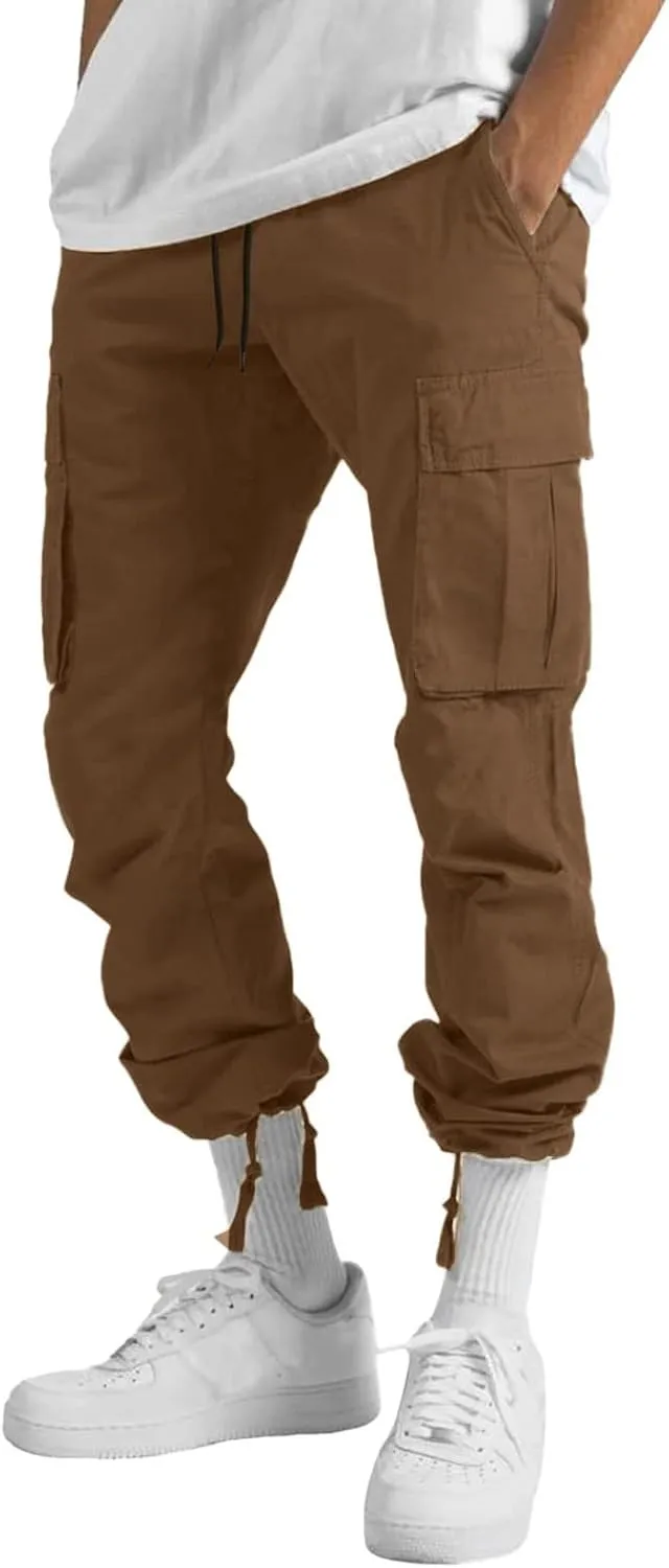 Mens Outdoor Baggy Cargo Pants Relaxed Fit Lightweight Cotton Casual Work Pants with Pocket