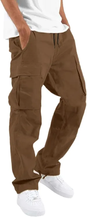 Mens Outdoor Baggy Cargo Pants Relaxed Fit Lightweight Cotton Casual Work Pants with Pocket