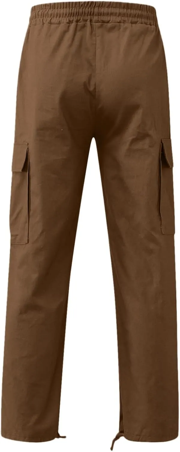 Mens Outdoor Baggy Cargo Pants Relaxed Fit Lightweight Cotton Casual Work Pants with Pocket