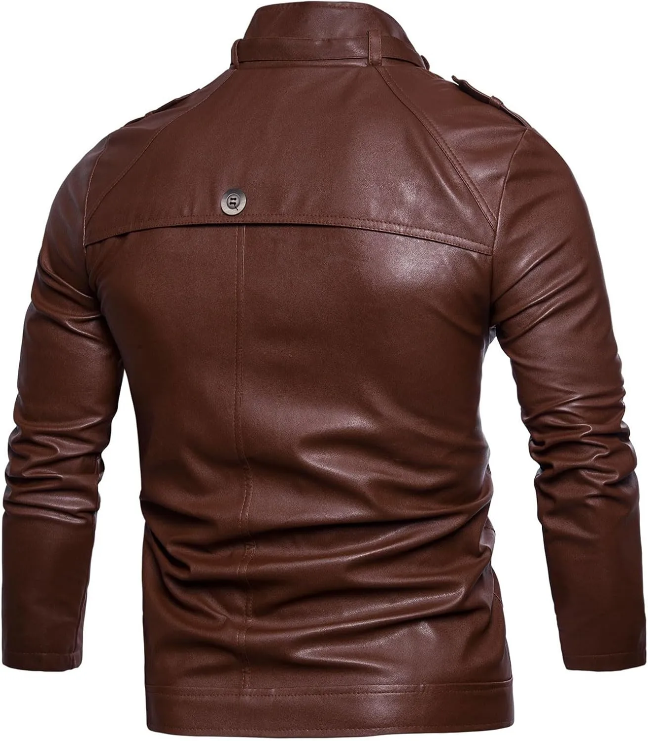 Men's PU Leather Biker Jacket Vintage Stand Collar Motorcycle Jackets Long Sleeve Full Zip Slim Fit Cool Coat Jackets